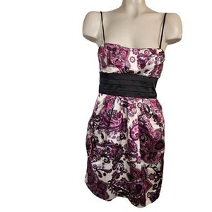 Speechless Vintage Pink Paisley Satin Cocktail Dress Black Bow Empire Waist  S‎